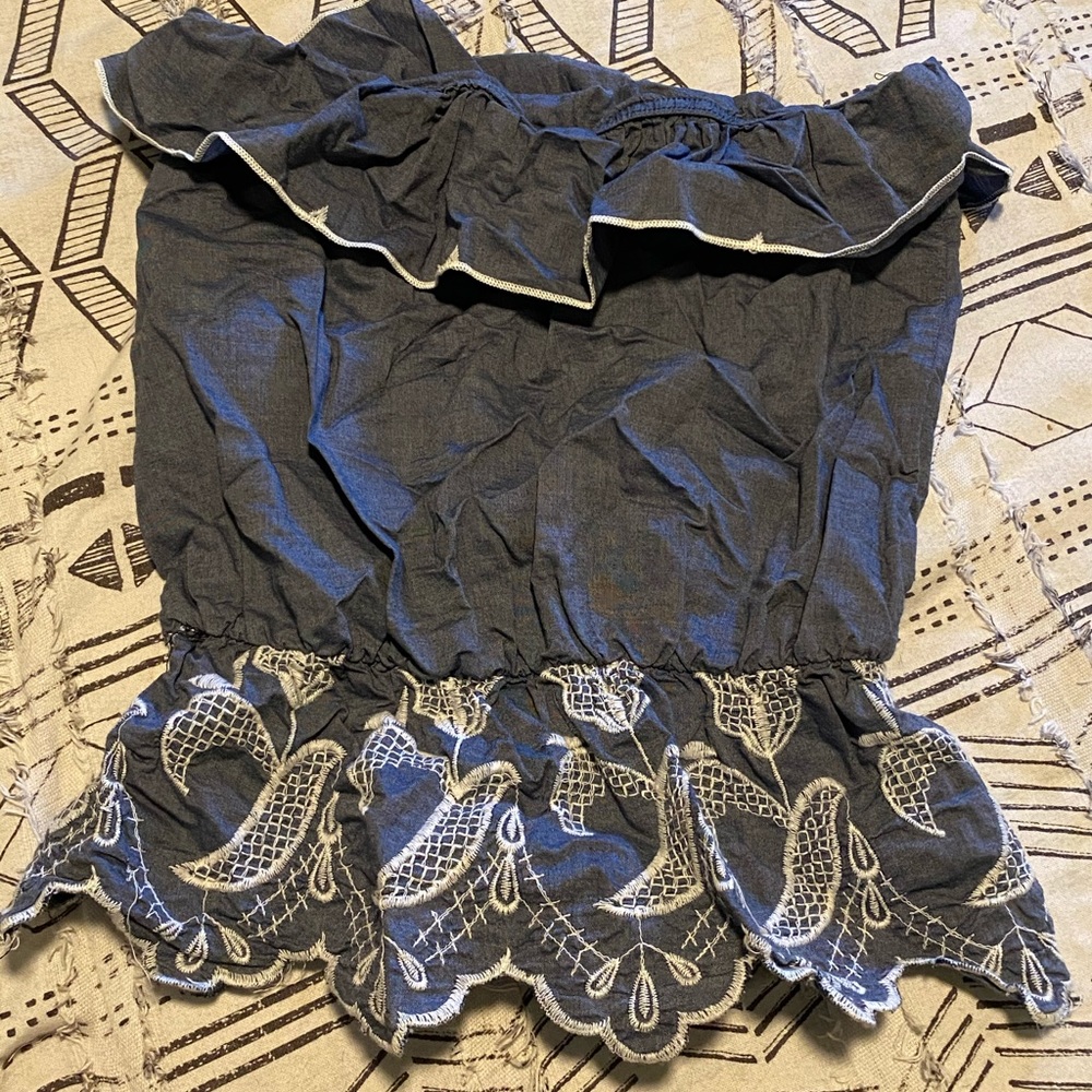 Denim look Sleeveless Embroidered Top Tube Top